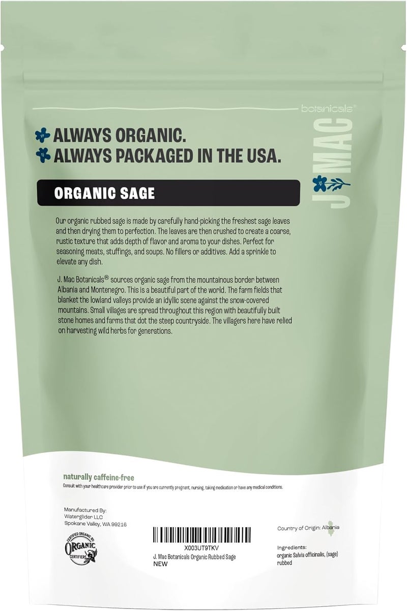 J Mac Botanicals Organic Rubbed Sage - 4 oz, Certified USDA Organic - Image 2